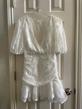 Saints + Secrets White Puff Sleeve Dress